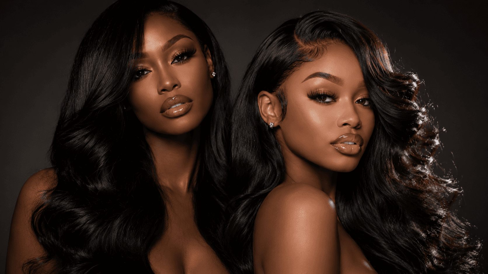 Two Ahzami models with long silky black hair